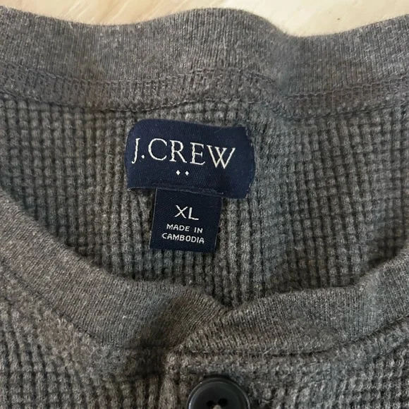 J.Crew XL Gray Waffle Knit Henley Long Sleeve Shirt Thermal Casual Top - Picture 9 of 10